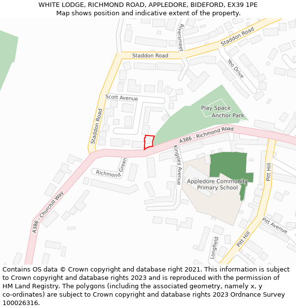 WHITE LODGE, RICHMOND ROAD, APPLEDORE, BIDEFORD, EX39 1PE: Location map and indicative extent of plot