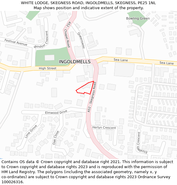 WHITE LODGE, SKEGNESS ROAD, INGOLDMELLS, SKEGNESS, PE25 1NL: Location map and indicative extent of plot