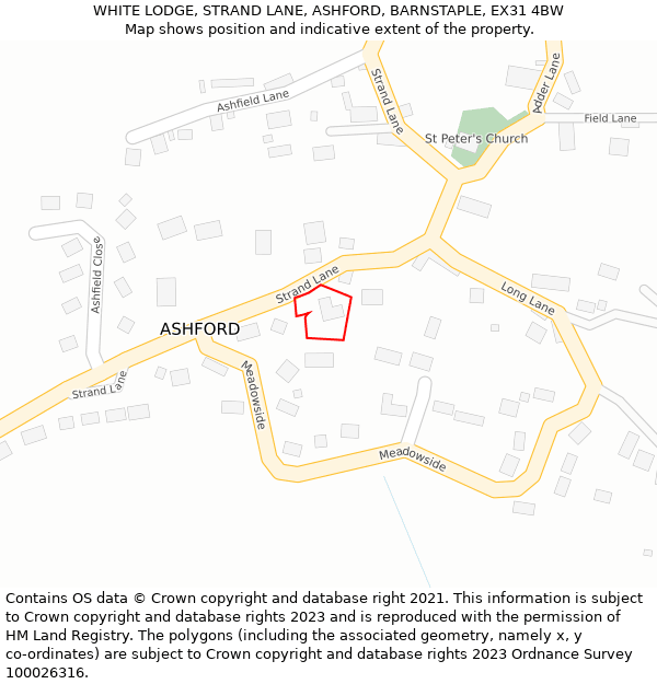 WHITE LODGE, STRAND LANE, ASHFORD, BARNSTAPLE, EX31 4BW: Location map and indicative extent of plot