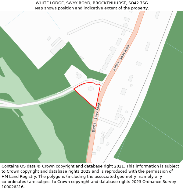 WHITE LODGE, SWAY ROAD, BROCKENHURST, SO42 7SG: Location map and indicative extent of plot