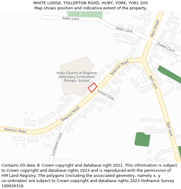 WHITE LODGE, TOLLERTON ROAD, HUBY, YORK, YO61 1HX: Location map and indicative extent of plot