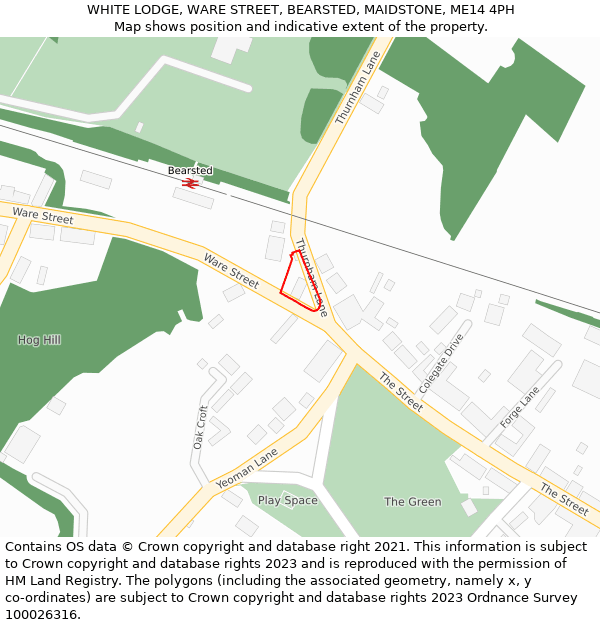 WHITE LODGE, WARE STREET, BEARSTED, MAIDSTONE, ME14 4PH: Location map and indicative extent of plot