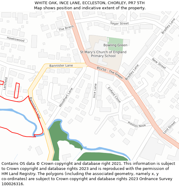 WHITE OAK, INCE LANE, ECCLESTON, CHORLEY, PR7 5TH: Location map and indicative extent of plot