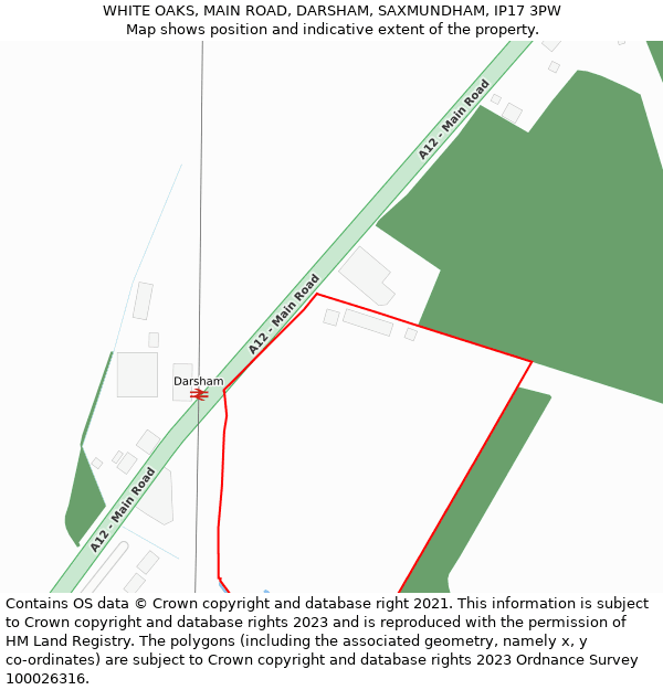 WHITE OAKS, MAIN ROAD, DARSHAM, SAXMUNDHAM, IP17 3PW: Location map and indicative extent of plot