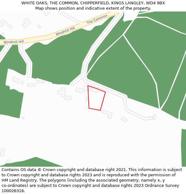 WHITE OAKS, THE COMMON, CHIPPERFIELD, KINGS LANGLEY, WD4 9BX: Location map and indicative extent of plot