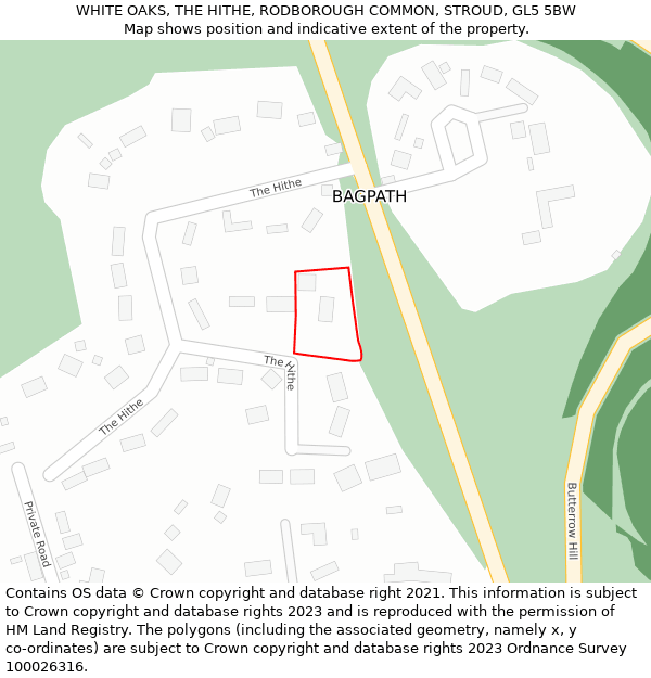 WHITE OAKS, THE HITHE, RODBOROUGH COMMON, STROUD, GL5 5BW: Location map and indicative extent of plot