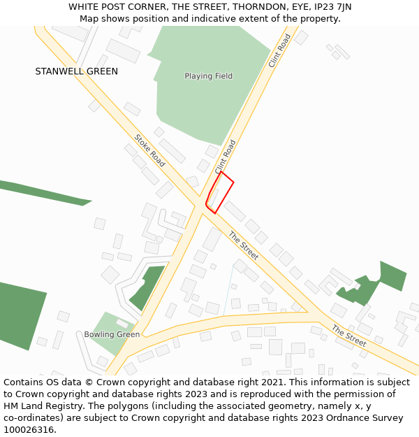 WHITE POST CORNER, THE STREET, THORNDON, EYE, IP23 7JN: Location map and indicative extent of plot