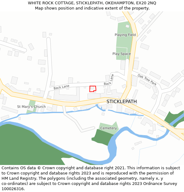 WHITE ROCK COTTAGE, STICKLEPATH, OKEHAMPTON, EX20 2NQ: Location map and indicative extent of plot