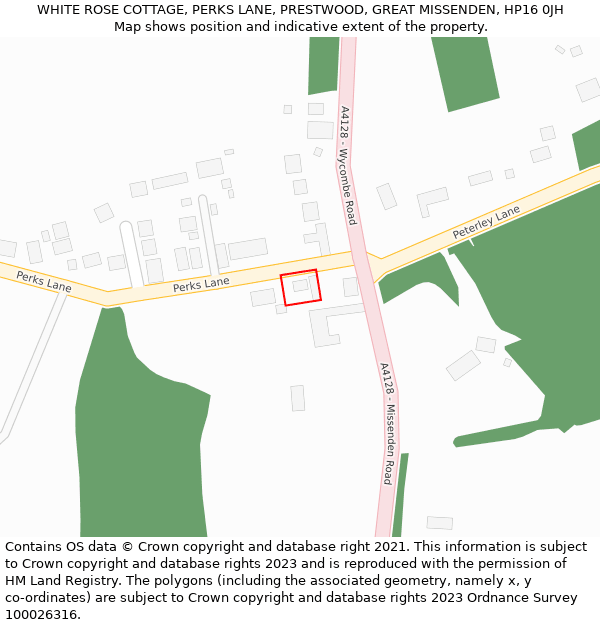 WHITE ROSE COTTAGE, PERKS LANE, PRESTWOOD, GREAT MISSENDEN, HP16 0JH: Location map and indicative extent of plot