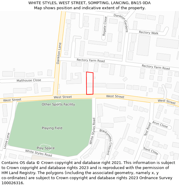 WHITE STYLES, WEST STREET, SOMPTING, LANCING, BN15 0DA: Location map and indicative extent of plot