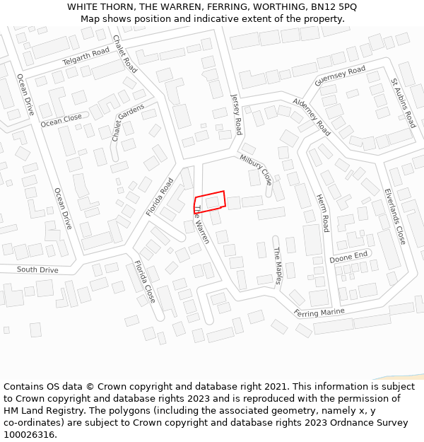 WHITE THORN, THE WARREN, FERRING, WORTHING, BN12 5PQ: Location map and indicative extent of plot