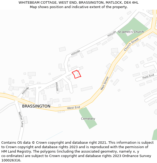 WHITEBEAM COTTAGE, WEST END, BRASSINGTON, MATLOCK, DE4 4HL: Location map and indicative extent of plot