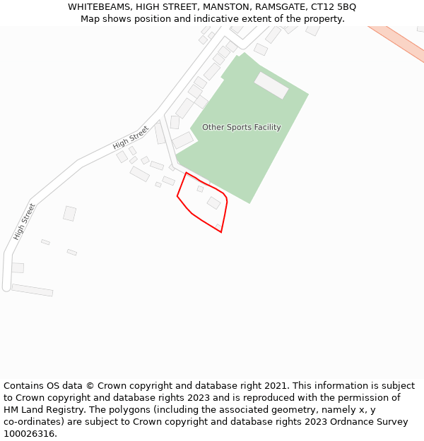 WHITEBEAMS, HIGH STREET, MANSTON, RAMSGATE, CT12 5BQ: Location map and indicative extent of plot