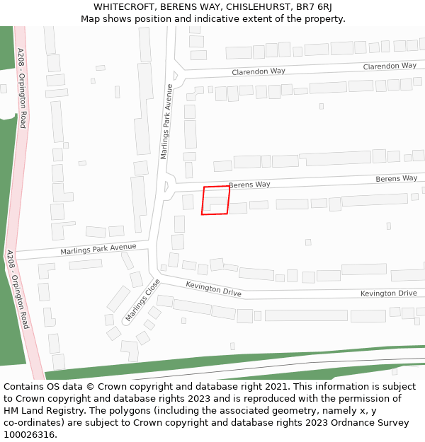 WHITECROFT, BERENS WAY, CHISLEHURST, BR7 6RJ: Location map and indicative extent of plot