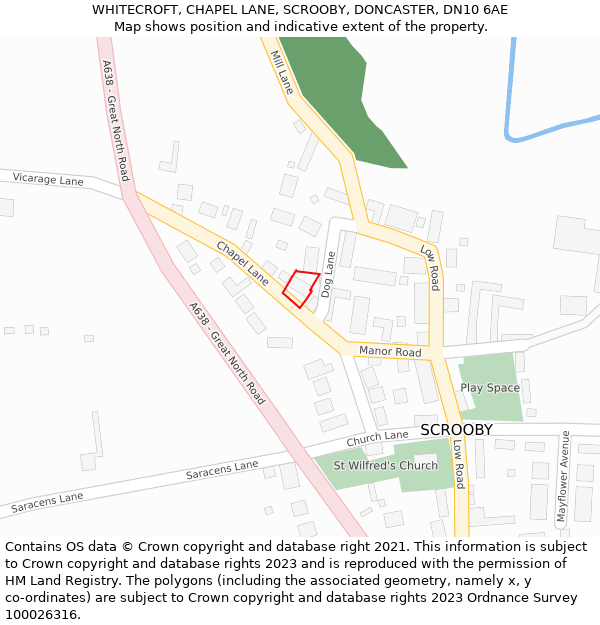 WHITECROFT, CHAPEL LANE, SCROOBY, DONCASTER, DN10 6AE: Location map and indicative extent of plot