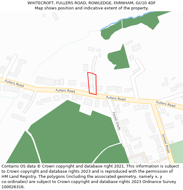 WHITECROFT, FULLERS ROAD, ROWLEDGE, FARNHAM, GU10 4DF: Location map and indicative extent of plot