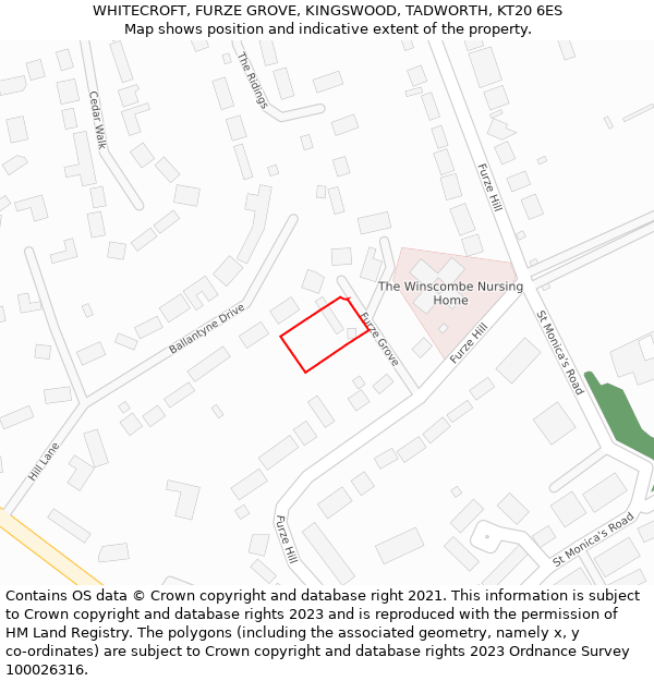 WHITECROFT, FURZE GROVE, KINGSWOOD, TADWORTH, KT20 6ES: Location map and indicative extent of plot