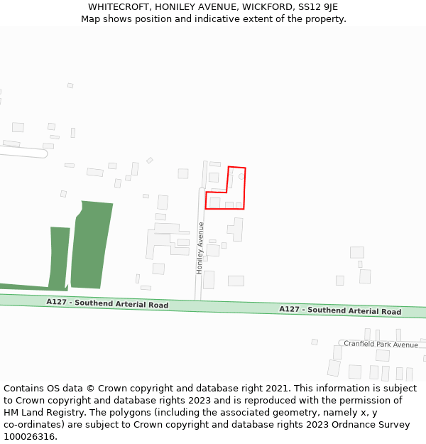 WHITECROFT, HONILEY AVENUE, WICKFORD, SS12 9JE: Location map and indicative extent of plot