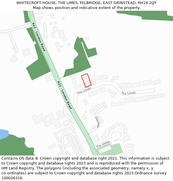 WHITECROFT HOUSE, THE LIMES, FELBRIDGE, EAST GRINSTEAD, RH19 2QY: Location map and indicative extent of plot