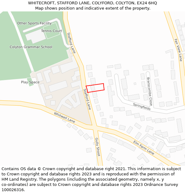 WHITECROFT, STAFFORD LANE, COLYFORD, COLYTON, EX24 6HQ: Location map and indicative extent of plot