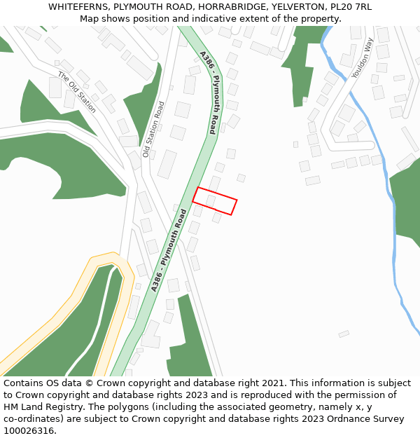 WHITEFERNS, PLYMOUTH ROAD, HORRABRIDGE, YELVERTON, PL20 7RL: Location map and indicative extent of plot