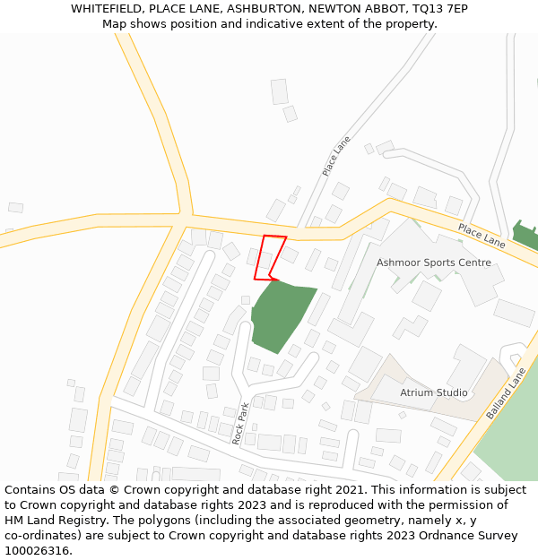 WHITEFIELD, PLACE LANE, ASHBURTON, NEWTON ABBOT, TQ13 7EP: Location map and indicative extent of plot