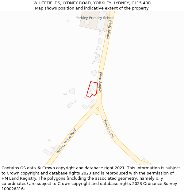 WHITEFIELDS, LYDNEY ROAD, YORKLEY, LYDNEY, GL15 4RR: Location map and indicative extent of plot