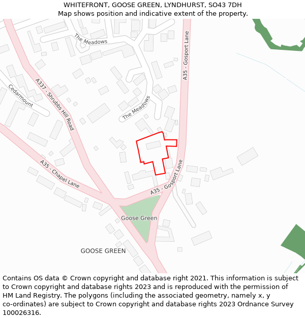 WHITEFRONT, GOOSE GREEN, LYNDHURST, SO43 7DH: Location map and indicative extent of plot