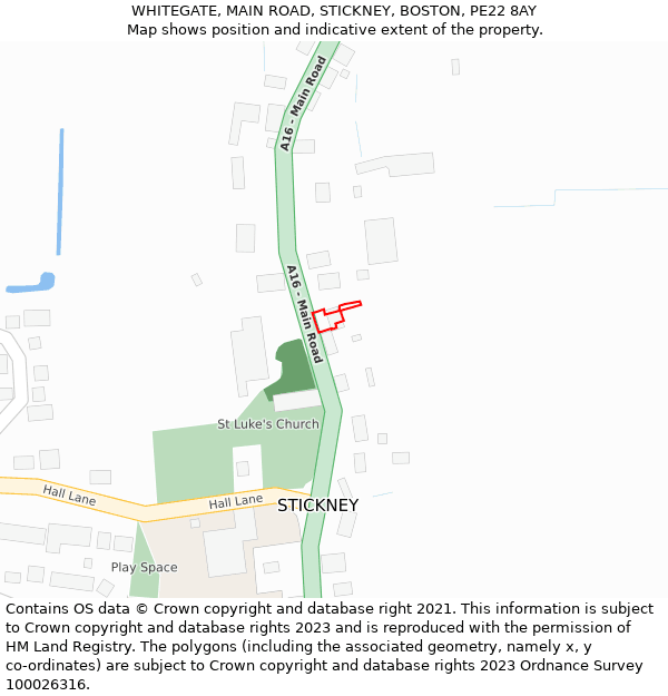 WHITEGATE, MAIN ROAD, STICKNEY, BOSTON, PE22 8AY: Location map and indicative extent of plot