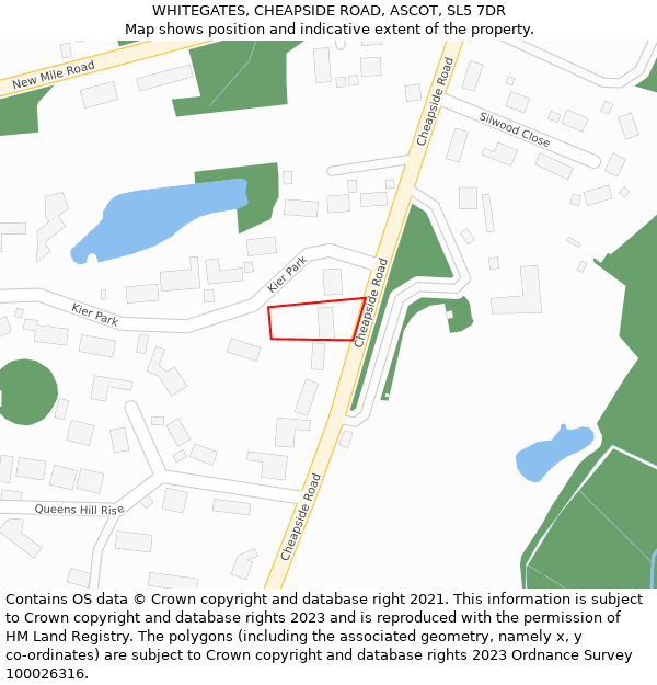 WHITEGATES, CHEAPSIDE ROAD, ASCOT, SL5 7DR: Location map and indicative extent of plot
