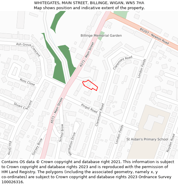 WHITEGATES, MAIN STREET, BILLINGE, WIGAN, WN5 7HA: Location map and indicative extent of plot