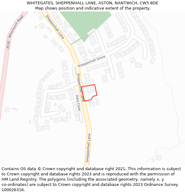 WHITEGATES, SHEPPENHALL LANE, ASTON, NANTWICH, CW5 8DE: Location map and indicative extent of plot