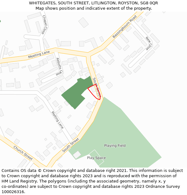 WHITEGATES, SOUTH STREET, LITLINGTON, ROYSTON, SG8 0QR: Location map and indicative extent of plot
