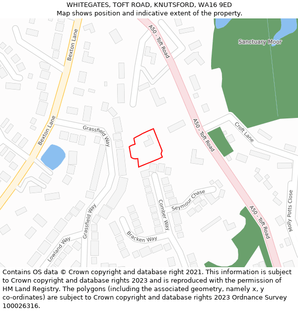 WHITEGATES, TOFT ROAD, KNUTSFORD, WA16 9ED: Location map and indicative extent of plot