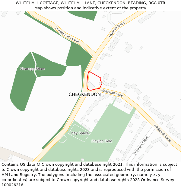 WHITEHALL COTTAGE, WHITEHALL LANE, CHECKENDON, READING, RG8 0TR: Location map and indicative extent of plot