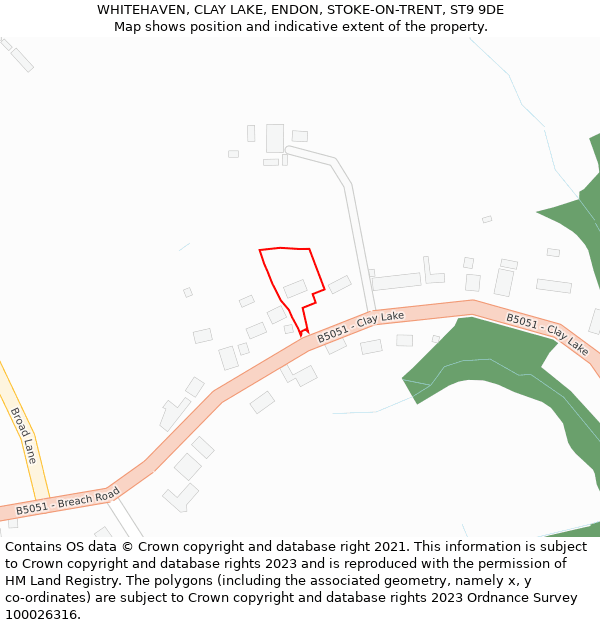 WHITEHAVEN, CLAY LAKE, ENDON, STOKE-ON-TRENT, ST9 9DE: Location map and indicative extent of plot