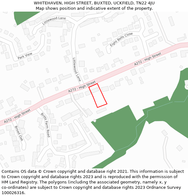 WHITEHAVEN, HIGH STREET, BUXTED, UCKFIELD, TN22 4JU: Location map and indicative extent of plot