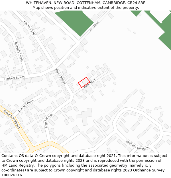 WHITEHAVEN, NEW ROAD, COTTENHAM, CAMBRIDGE, CB24 8RF: Location map and indicative extent of plot