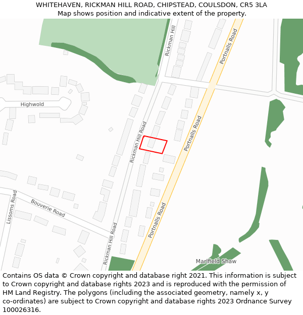 WHITEHAVEN, RICKMAN HILL ROAD, CHIPSTEAD, COULSDON, CR5 3LA: Location map and indicative extent of plot