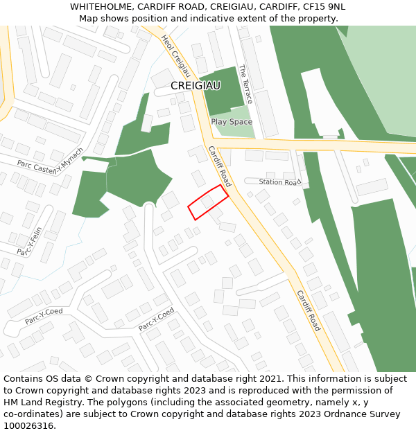 WHITEHOLME, CARDIFF ROAD, CREIGIAU, CARDIFF, CF15 9NL: Location map and indicative extent of plot