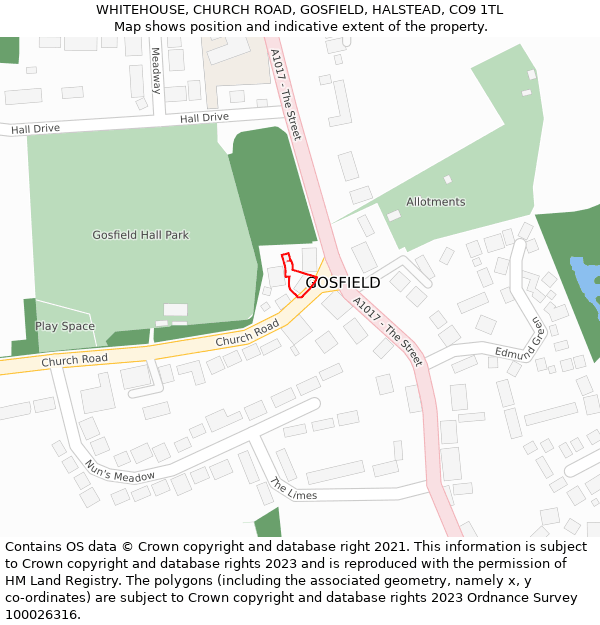 WHITEHOUSE, CHURCH ROAD, GOSFIELD, HALSTEAD, CO9 1TL: Location map and indicative extent of plot