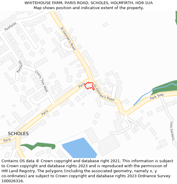 WHITEHOUSE FARM, PARIS ROAD, SCHOLES, HOLMFIRTH, HD9 1UA: Location map and indicative extent of plot