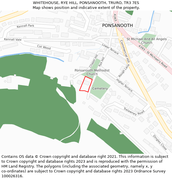 WHITEHOUSE, RYE HILL, PONSANOOTH, TRURO, TR3 7ES: Location map and indicative extent of plot