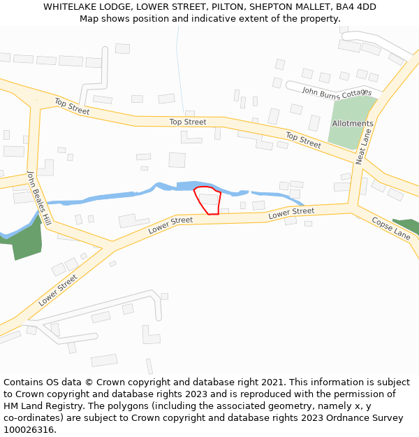 WHITELAKE LODGE, LOWER STREET, PILTON, SHEPTON MALLET, BA4 4DD: Location map and indicative extent of plot