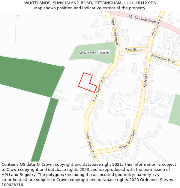 WHITELANDS, SUNK ISLAND ROAD, OTTRINGHAM, HULL, HU12 0DS: Location map and indicative extent of plot