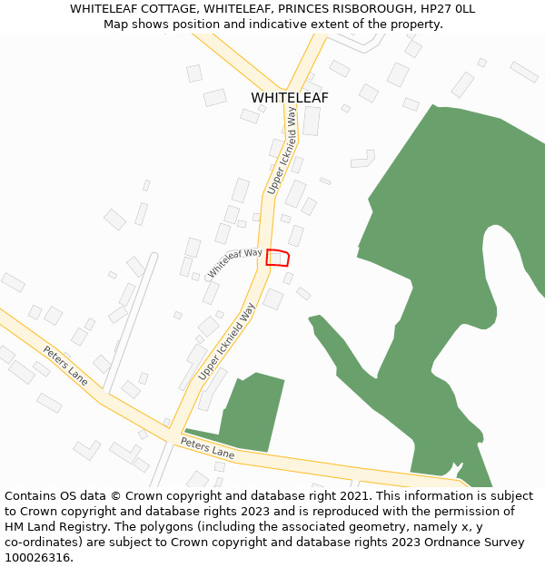 WHITELEAF COTTAGE, WHITELEAF, PRINCES RISBOROUGH, HP27 0LL: Location map and indicative extent of plot