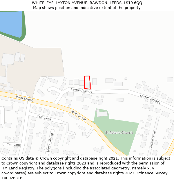 WHITELEAF, LAYTON AVENUE, RAWDON, LEEDS, LS19 6QQ: Location map and indicative extent of plot