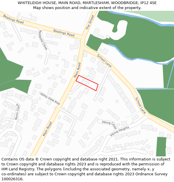 WHITELEIGH HOUSE, MAIN ROAD, MARTLESHAM, WOODBRIDGE, IP12 4SE: Location map and indicative extent of plot