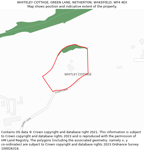 WHITELEY COTTAGE, GREEN LANE, NETHERTON, WAKEFIELD, WF4 4EX: Location map and indicative extent of plot