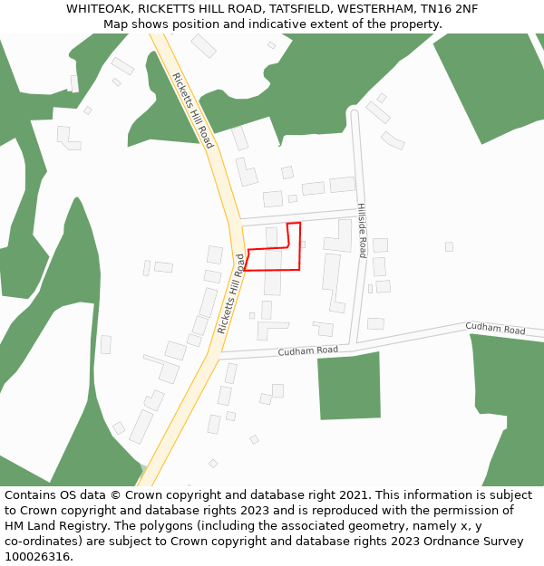 WHITEOAK, RICKETTS HILL ROAD, TATSFIELD, WESTERHAM, TN16 2NF: Location map and indicative extent of plot